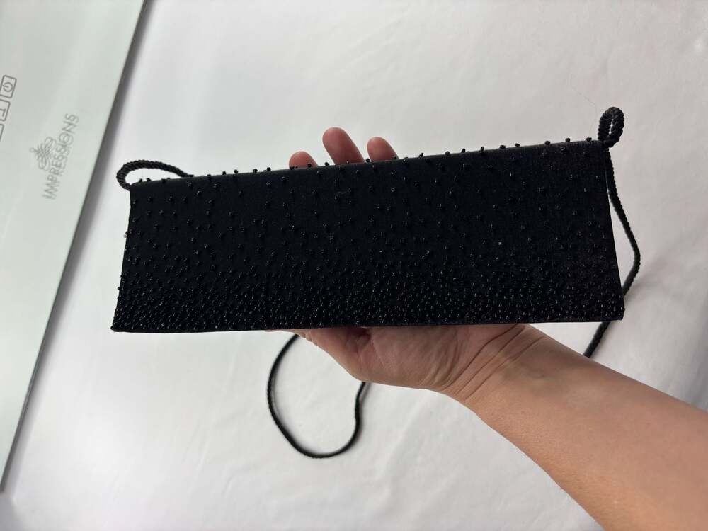 NiteBags Vintage Black Beaded Evening Clutch with Rope Shoulder Strap - Picture 2 of 9